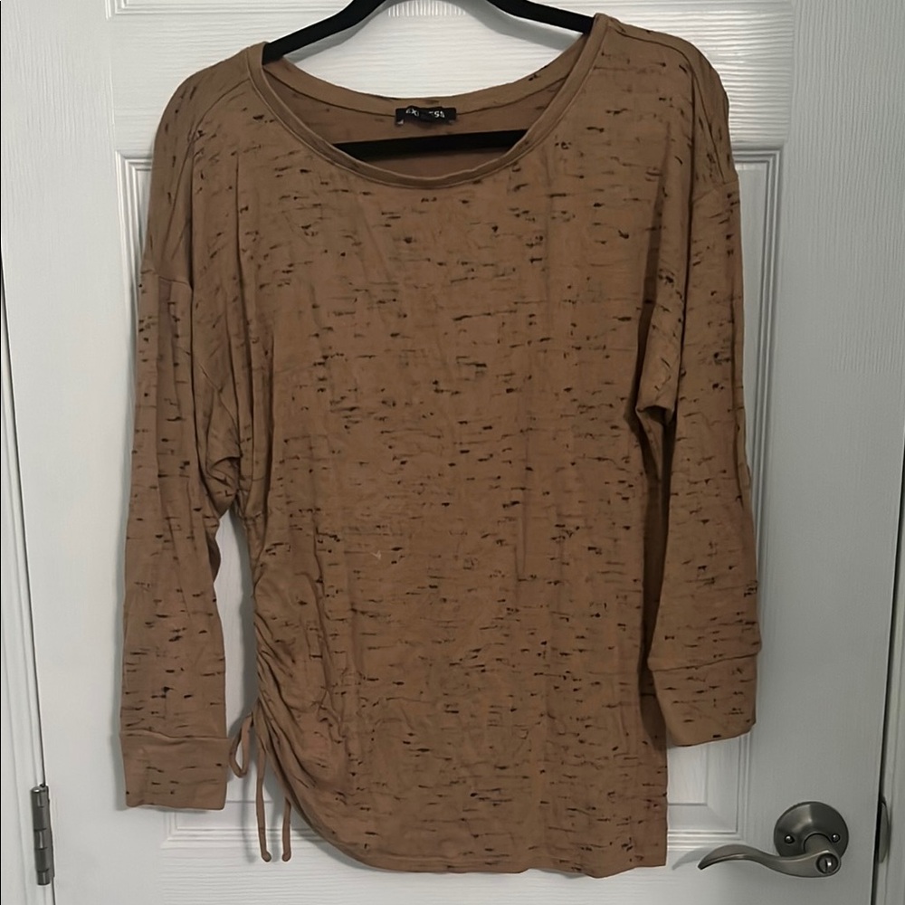 Tan Dolman Sleeve Ruched Blouse